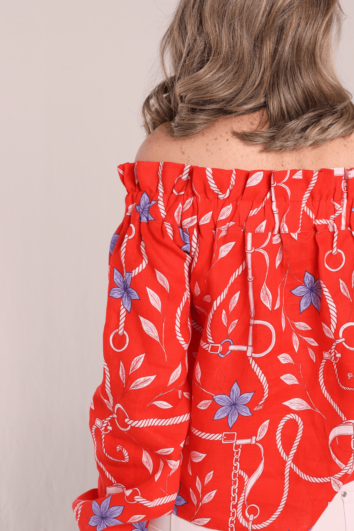 Lisette Linen Shirt | Ropes Print- Poppy Red