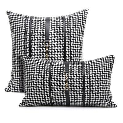 Luxury Black White Houndstooth Gold Leather Stitching Pillow Covers Sofa Decorative Horse Pillow Case Throw Pillowcases Black Gold PU Leather Polyester Splicing Cushion Covers Well Made Classic Pattern