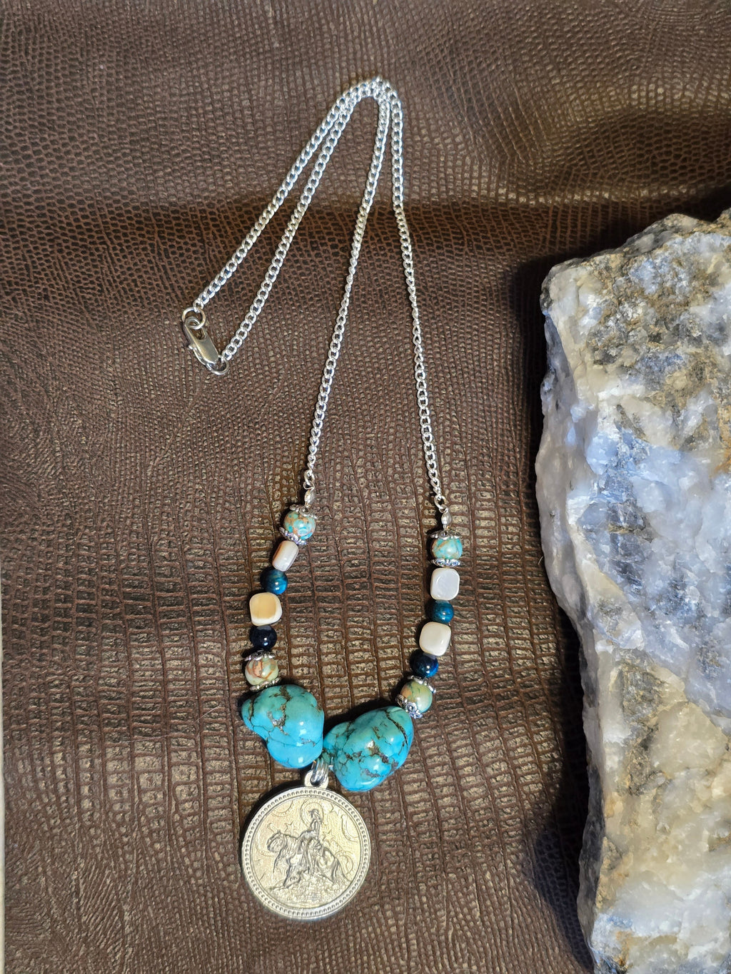 Cowgirl Reiner Pendant Necklace, Turquoise Nuggets & Imperial Jasper