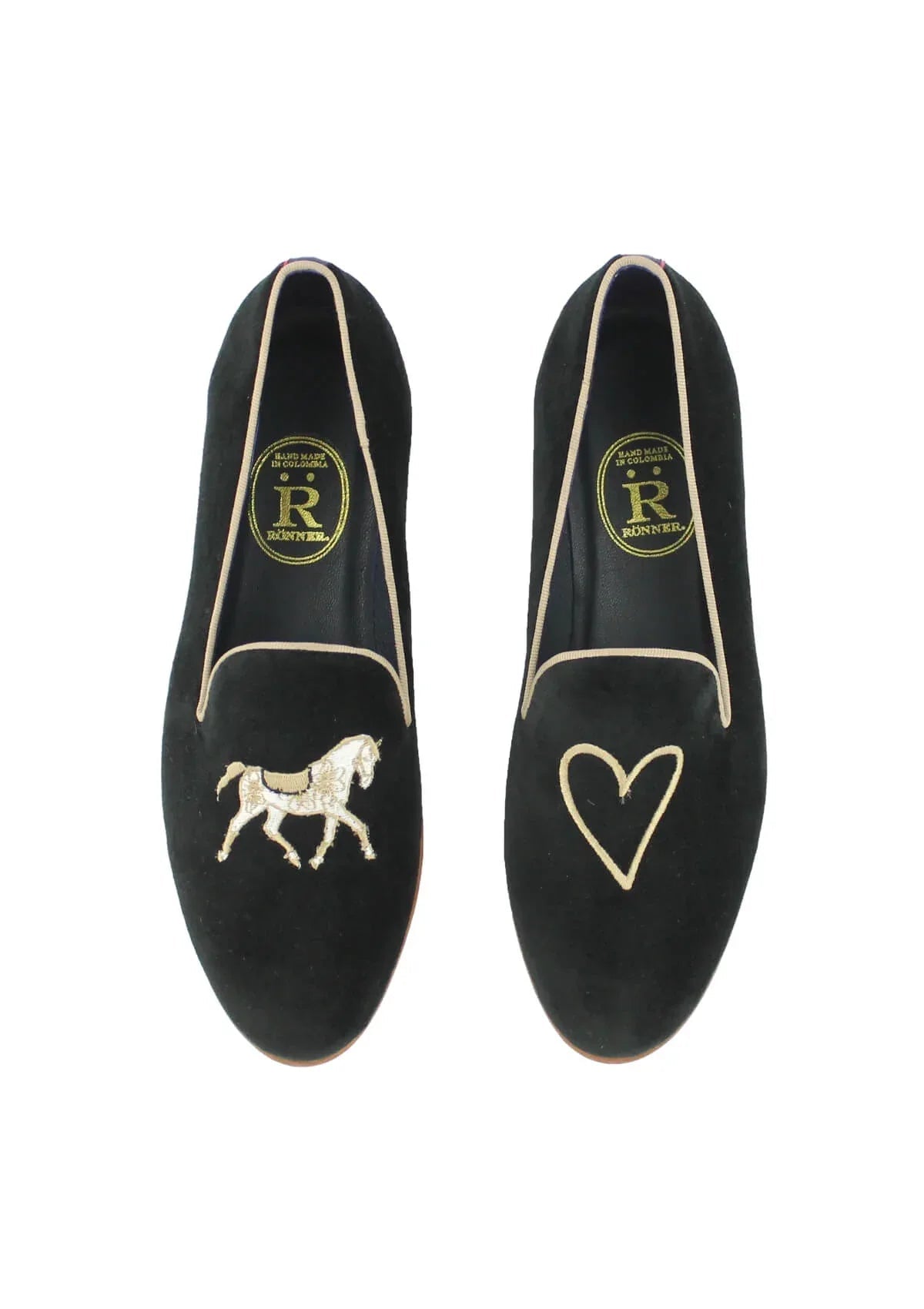 Mimosa Velvet Loafers | Horse Love | Black & Camel