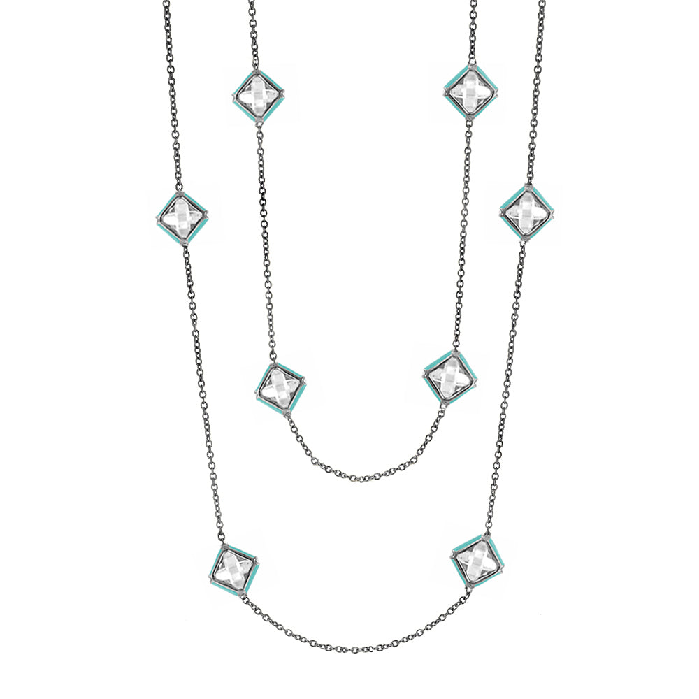Prince Charming Long Turquoise Enamel Necklace