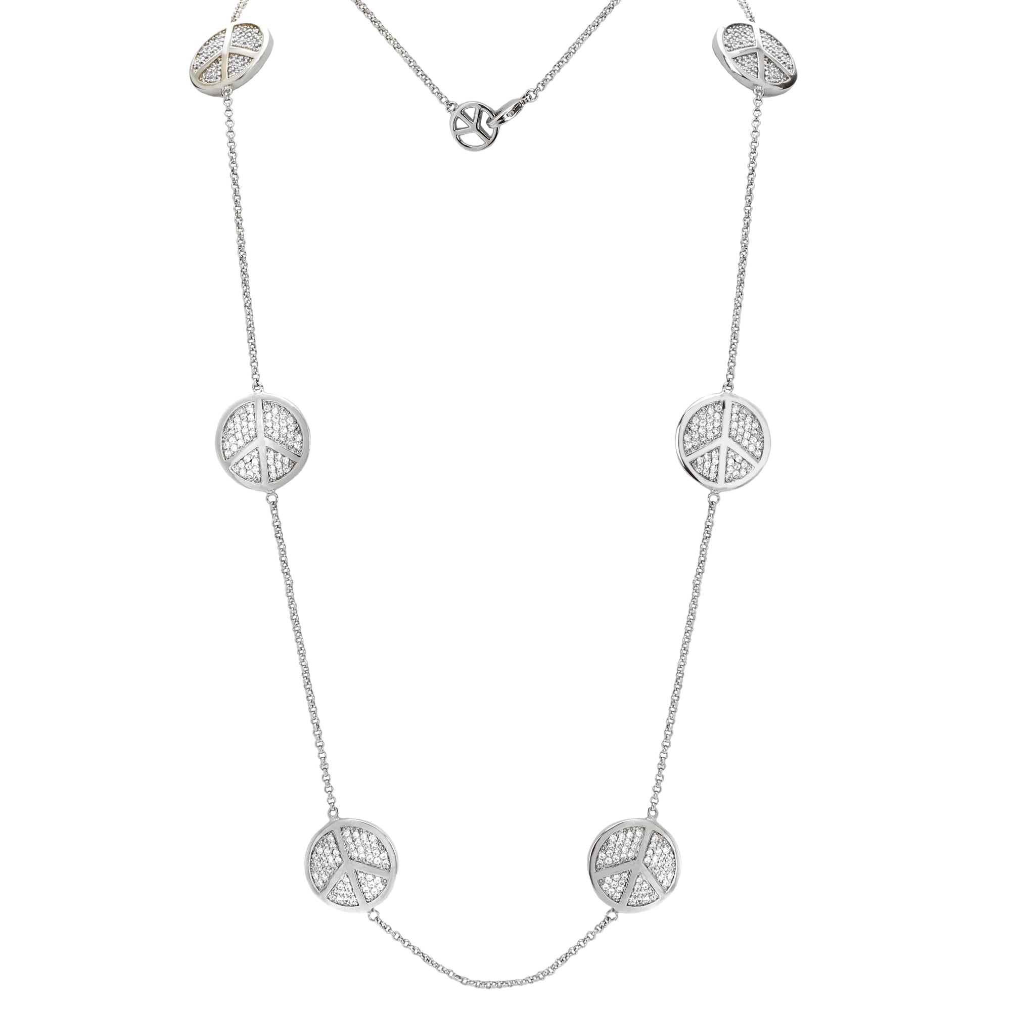 Rhodium Finished Peace Sign Necklace