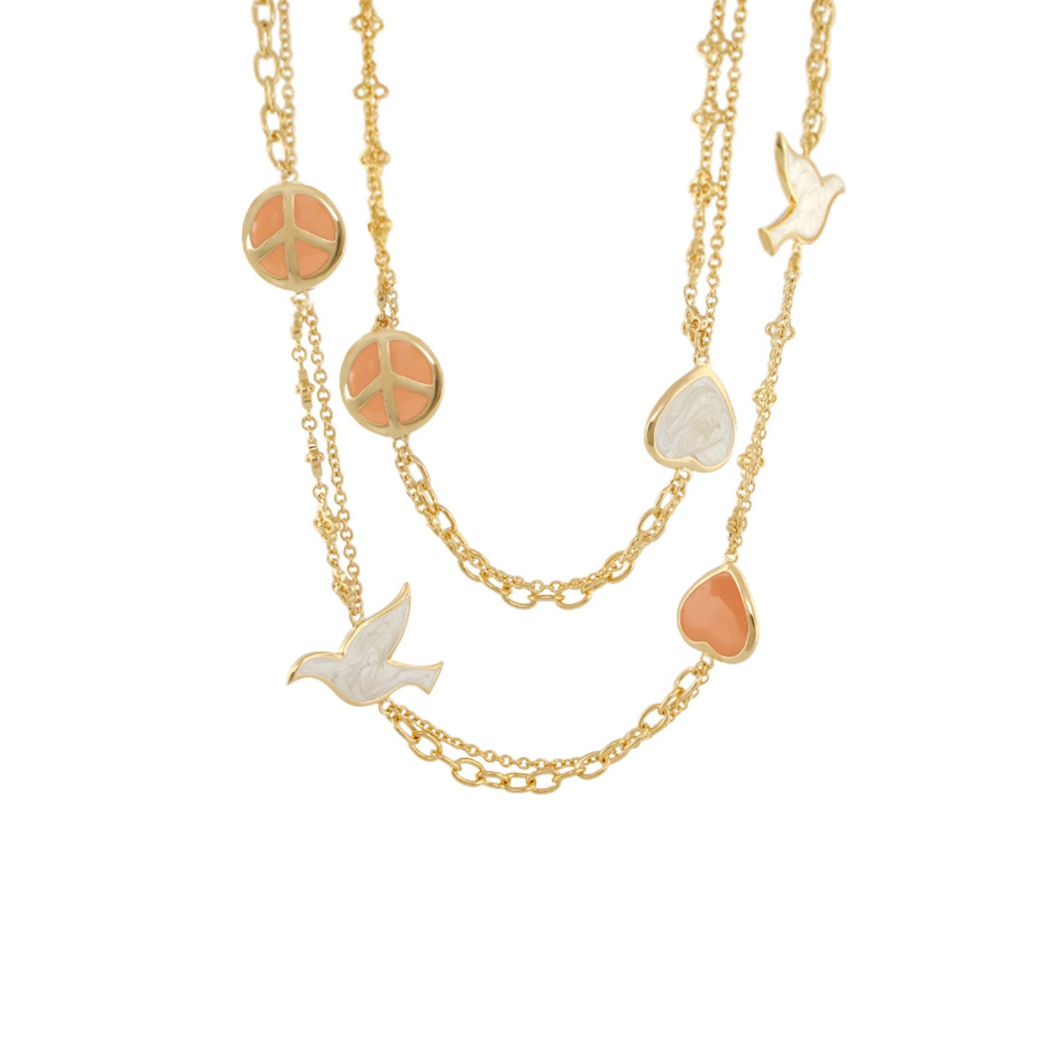 Peace And Dove Double Chain Necklace