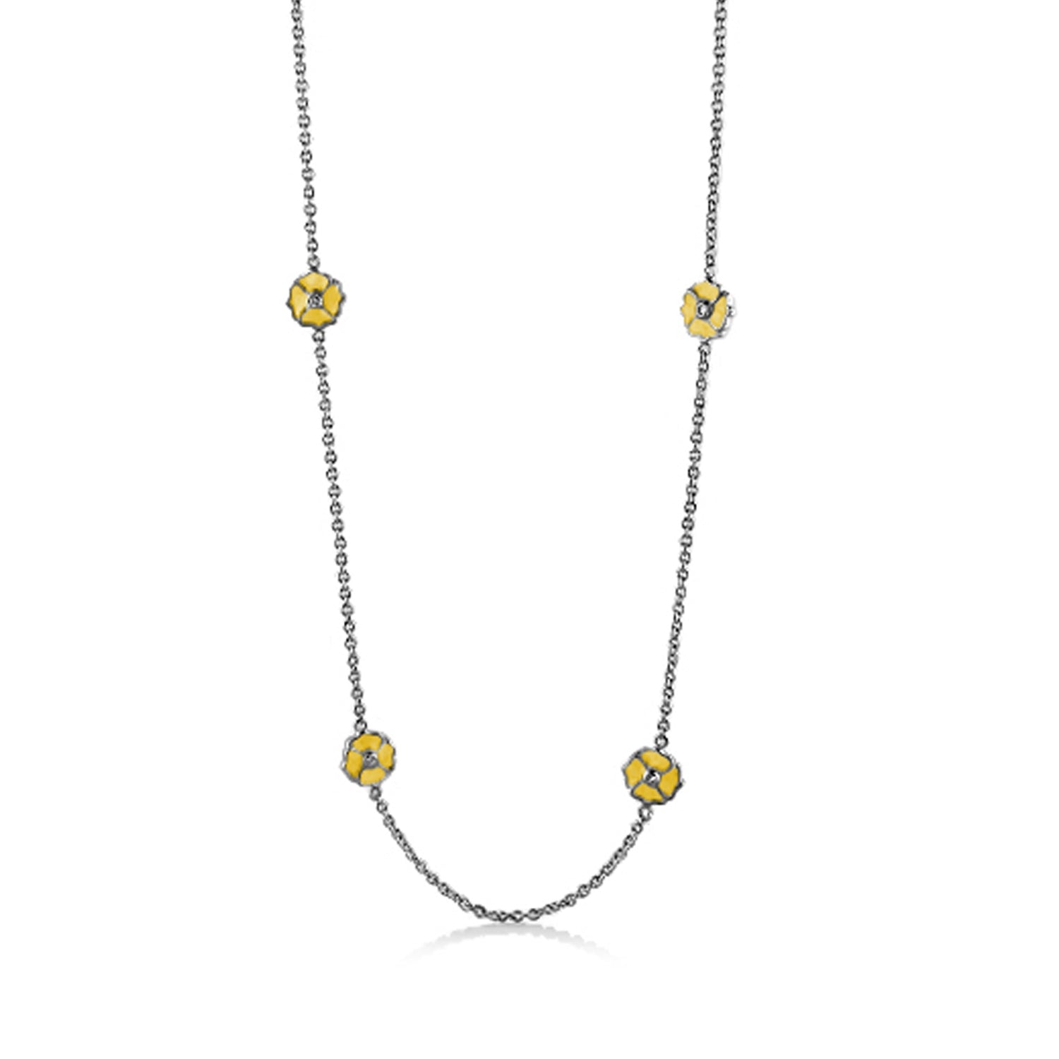 Poppy Love Long Necklace Rhodium Plated Brass