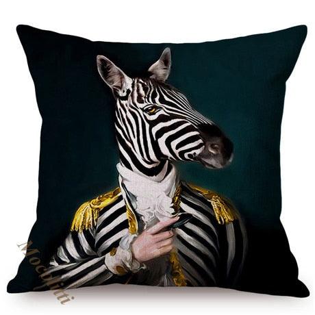 Whimsy Nordic Art Posters Style Pillow Covers Decorative Cushion Cover Zebra Giraffe Elephant Horse Fashion Animal Wearing Hat Sofa Throw Pillow Case
