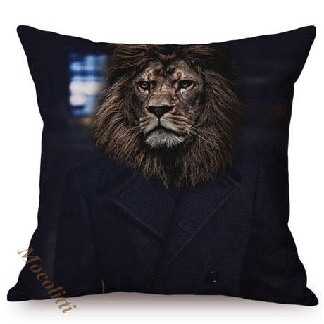 Whimsy Nordic Art Posters Style Pillow Covers Decorative Cushion Cover Zebra Giraffe Elephant Horse Fashion Animal Wearing Hat Sofa Throw Pillow Case
