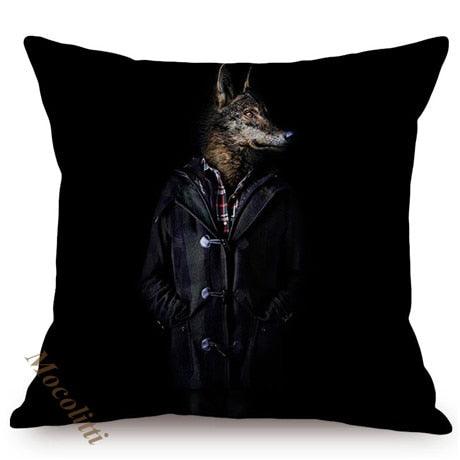 Whimsy Nordic Art Posters Style Pillow Covers Decorative Cushion Cover Zebra Giraffe Elephant Horse Fashion Animal Wearing Hat Sofa Throw Pillow Case