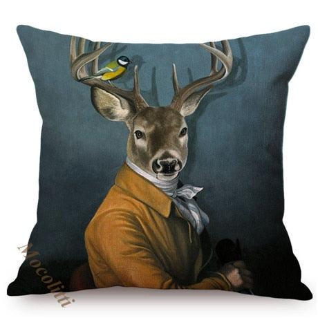 Whimsy Nordic Art Posters Style Pillow Covers Decorative Cushion Cover Zebra Giraffe Elephant Horse Fashion Animal Wearing Hat Sofa Throw Pillow Case