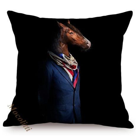 Whimsy Nordic Art Posters Style Pillow Covers Decorative Cushion Cover Zebra Giraffe Elephant Horse Fashion Animal Wearing Hat Sofa Throw Pillow Case