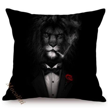 Whimsy Nordic Art Posters Style Pillow Covers Decorative Cushion Cover Zebra Giraffe Elephant Horse Fashion Animal Wearing Hat Sofa Throw Pillow Case
