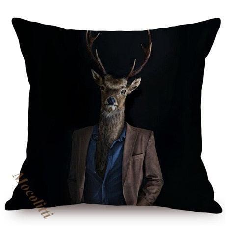 Whimsy Nordic Art Posters Style Pillow Covers Decorative Cushion Cover Zebra Giraffe Elephant Horse Fashion Animal Wearing Hat Sofa Throw Pillow Case