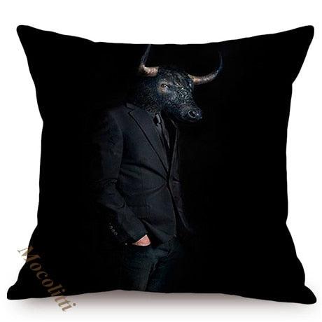 Whimsy Nordic Art Posters Style Pillow Covers Decorative Cushion Cover Zebra Giraffe Elephant Horse Fashion Animal Wearing Hat Sofa Throw Pillow Case