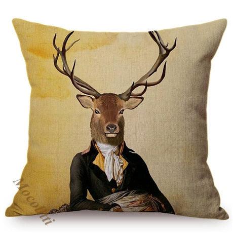 Whimsy Nordic Art Posters Style Pillow Covers Decorative Cushion Cover Zebra Giraffe Elephant Horse Fashion Animal Wearing Hat Sofa Throw Pillow Case