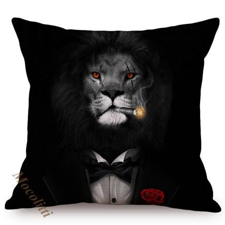 Whimsy Nordic Art Posters Style Pillow Covers Decorative Cushion Cover Zebra Giraffe Elephant Horse Fashion Animal Wearing Hat Sofa Throw Pillow Case