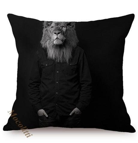 Whimsy Nordic Art Posters Style Pillow Covers Decorative Cushion Cover Zebra Giraffe Elephant Horse Fashion Animal Wearing Hat Sofa Throw Pillow Case