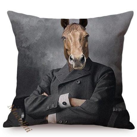 Whimsy Nordic Art Posters Style Pillow Covers Decorative Cushion Cover Zebra Giraffe Elephant Horse Fashion Animal Wearing Hat Sofa Throw Pillow Case