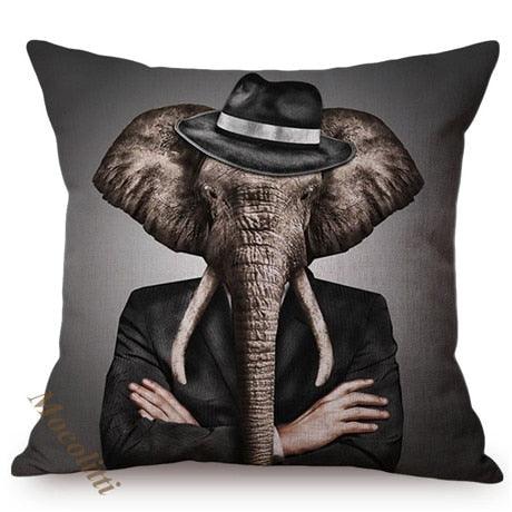 Whimsy Nordic Art Posters Style Pillow Covers Decorative Cushion Cover Zebra Giraffe Elephant Horse Fashion Animal Wearing Hat Sofa Throw Pillow Case