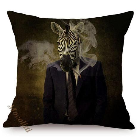 Whimsy Nordic Art Posters Style Pillow Covers Decorative Cushion Cover Zebra Giraffe Elephant Horse Fashion Animal Wearing Hat Sofa Throw Pillow Case