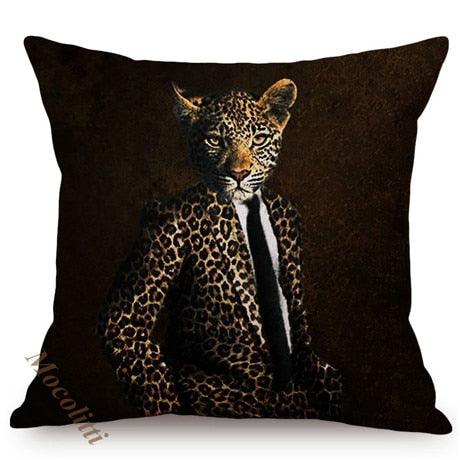 Whimsy Nordic Art Posters Style Pillow Covers Decorative Cushion Cover Zebra Giraffe Elephant Horse Fashion Animal Wearing Hat Sofa Throw Pillow Case