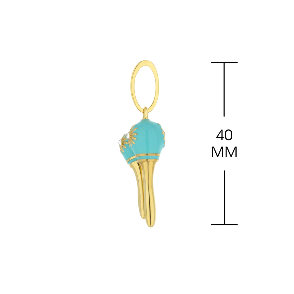 18K Gold Turquoise Maracas Pendant