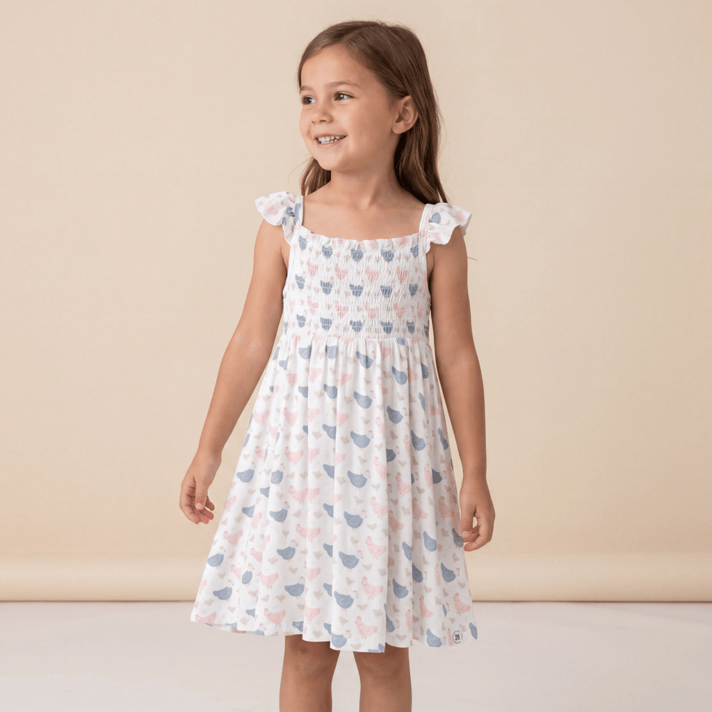 Pink Farm Hens Bamboo Smocked Vintage Dress