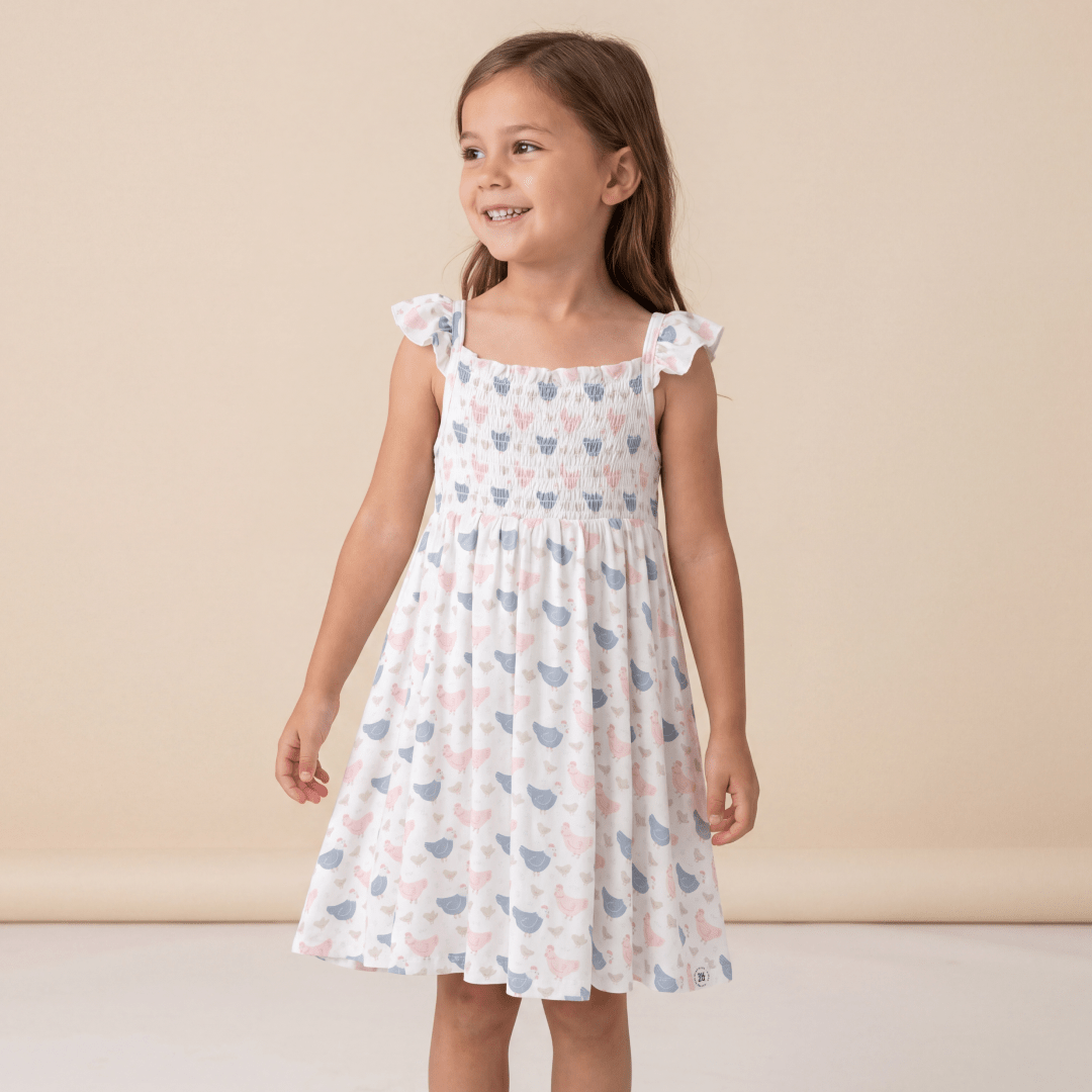 Pink Farm Hens Bamboo Smocked Vintage Dress