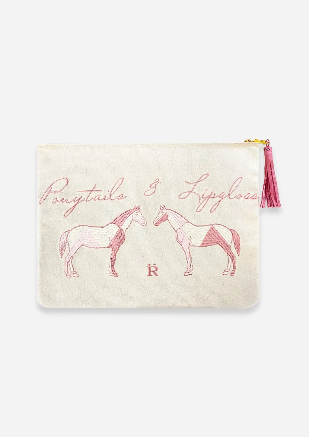 Ponytails Embroidered Pouch | Cream & Pink