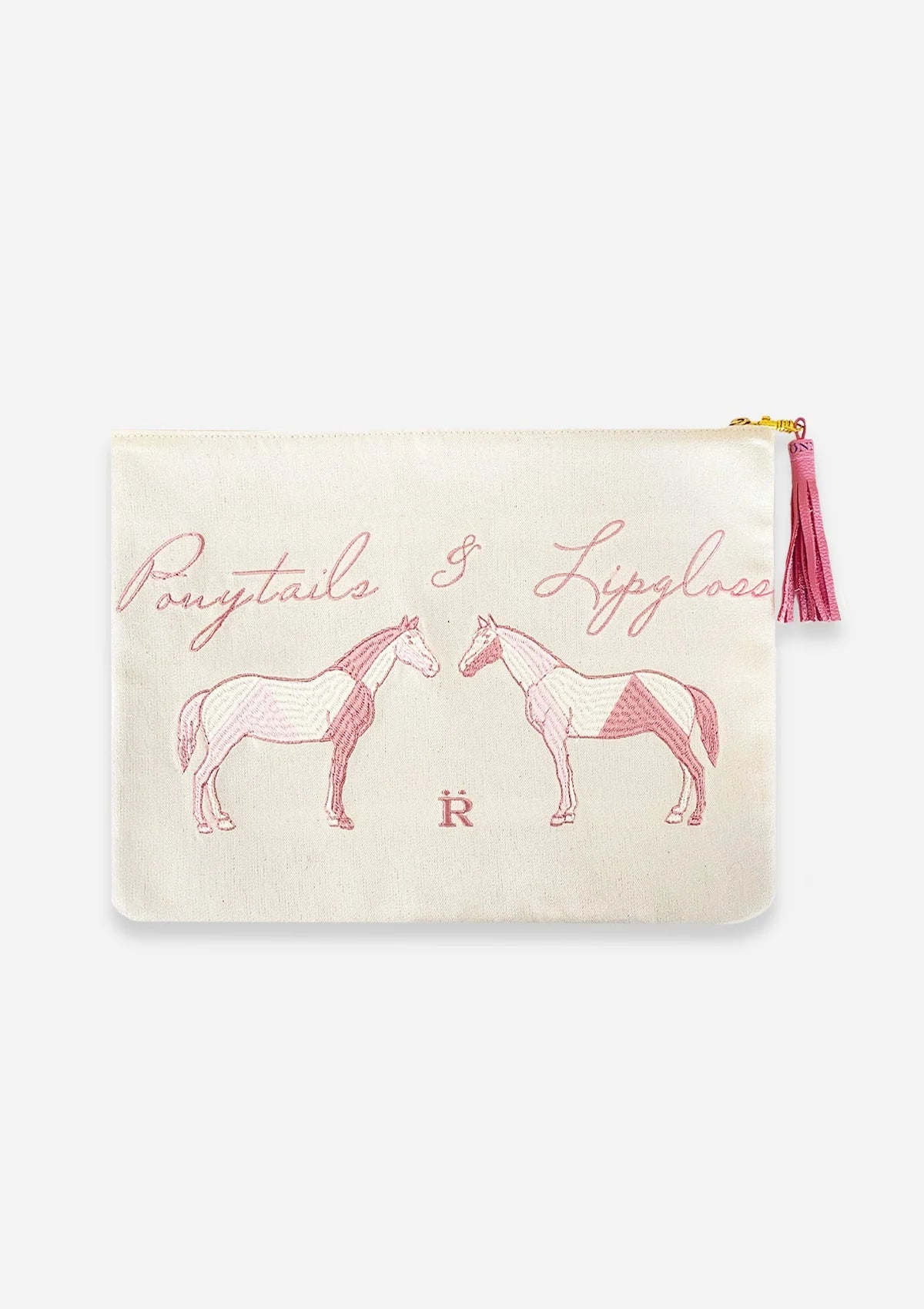 Ponytails Embroidered Pouch | Cream & Pink