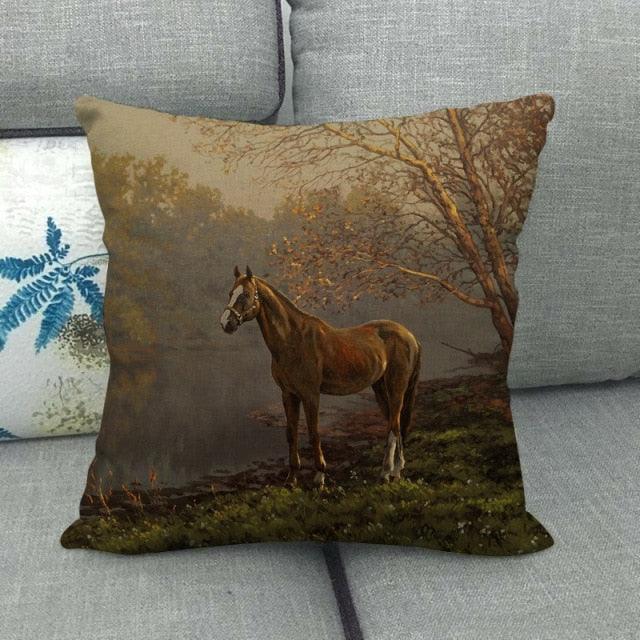 Elegant Grassland Floral Horse Pillow Covers Pastoral Animal Pattern Decorative Pillow Cases For Home Car Sofa Linen / Cotton Square Pillow Cover Decorative Throw Pillowcase, Farmhouse Horse 17.72 X 17.72