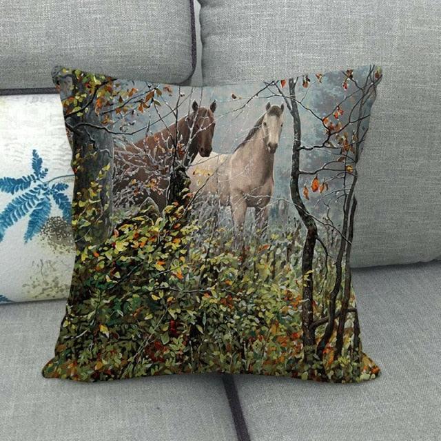 Elegant Grassland Floral Horse Pillow Covers Pastoral Animal Pattern Decorative Pillow Cases For Home Car Sofa Linen / Cotton Square Pillow Cover Decorative Throw Pillowcase, Farmhouse Horse 17.72 X 17.72