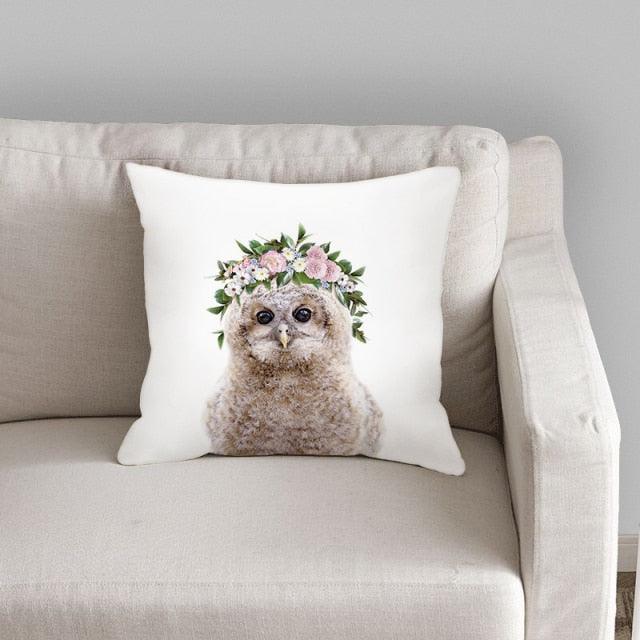 Animals Pattern Pillow Cover Cotton Linen Cushion Cover for Home Sofa Pillow Covers, Cushion Covers Tiger Bunny Rabbit Horse Sheep Bear With Head Flowers Decorative Velvet Pillow Covers 17.72X17.72