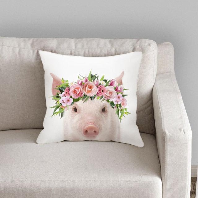 Animals Pattern Pillow Cover Cotton Linen Cushion Cover for Home Sofa Pillow Covers, Cushion Covers Tiger Bunny Rabbit Horse Sheep Bear With Head Flowers Decorative Velvet Pillow Covers 17.72X17.72