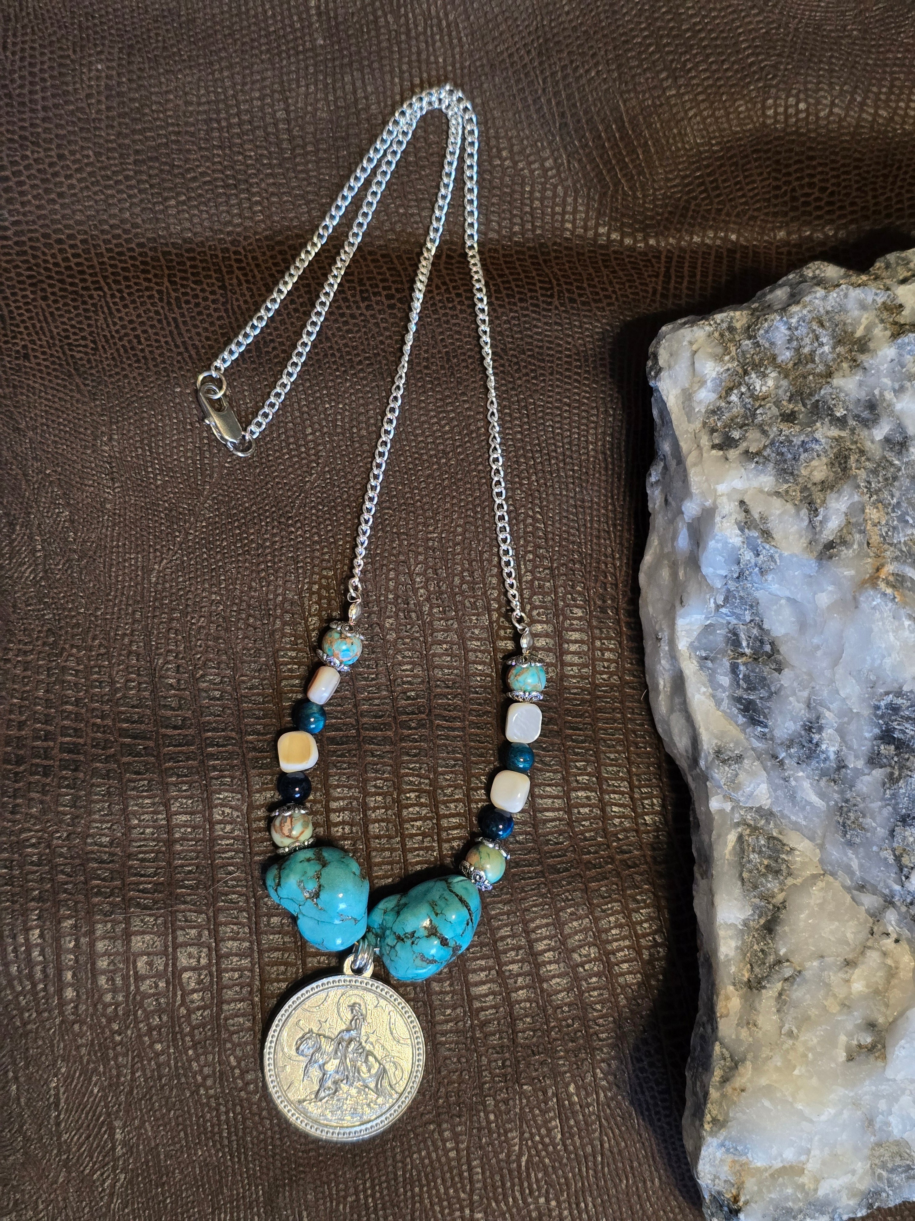 Cowgirl Reiner Pendant Necklace, Turquoise Nuggets & Imperial Jasper