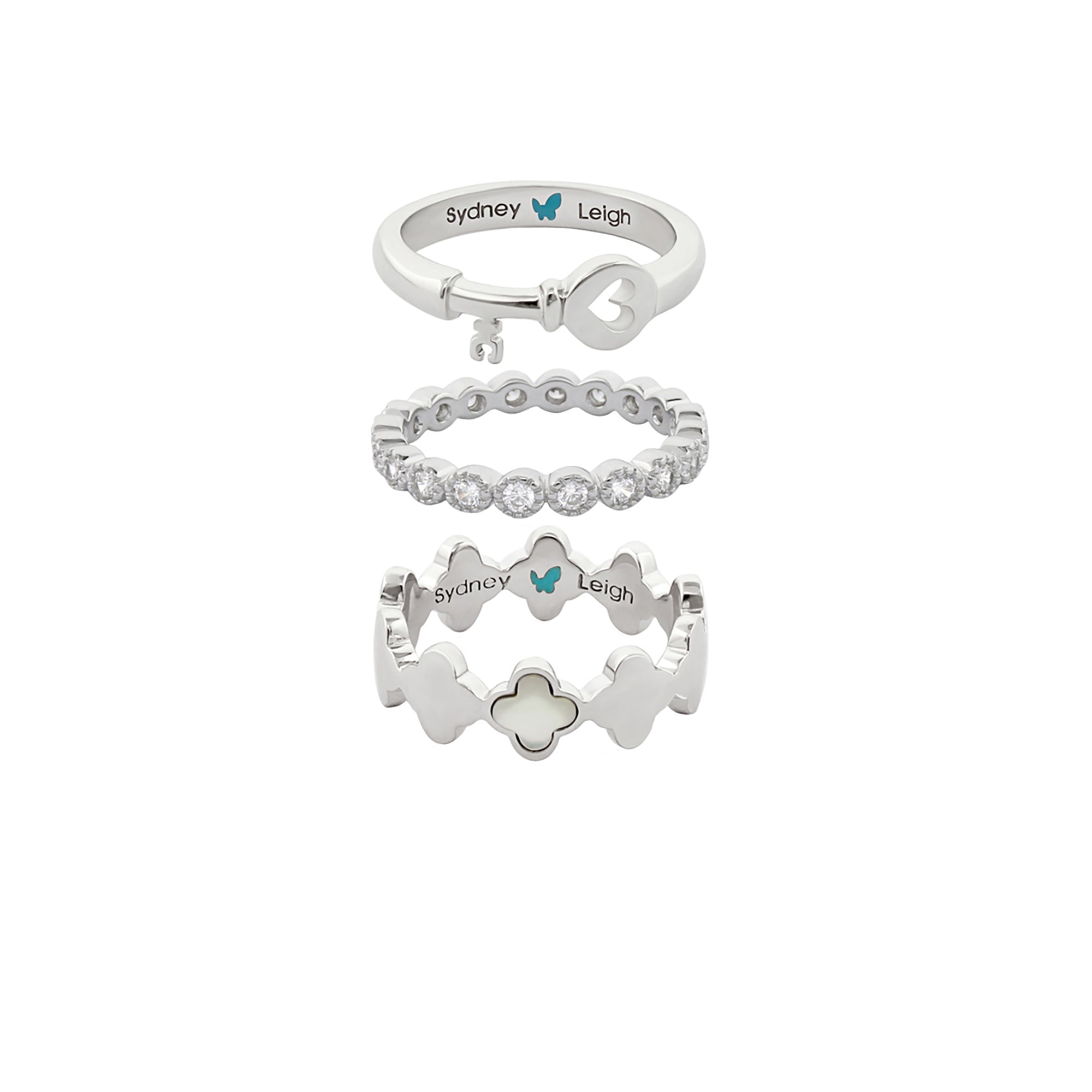 Sydney Leigh Heart Key & Clover Rings Set of 3
