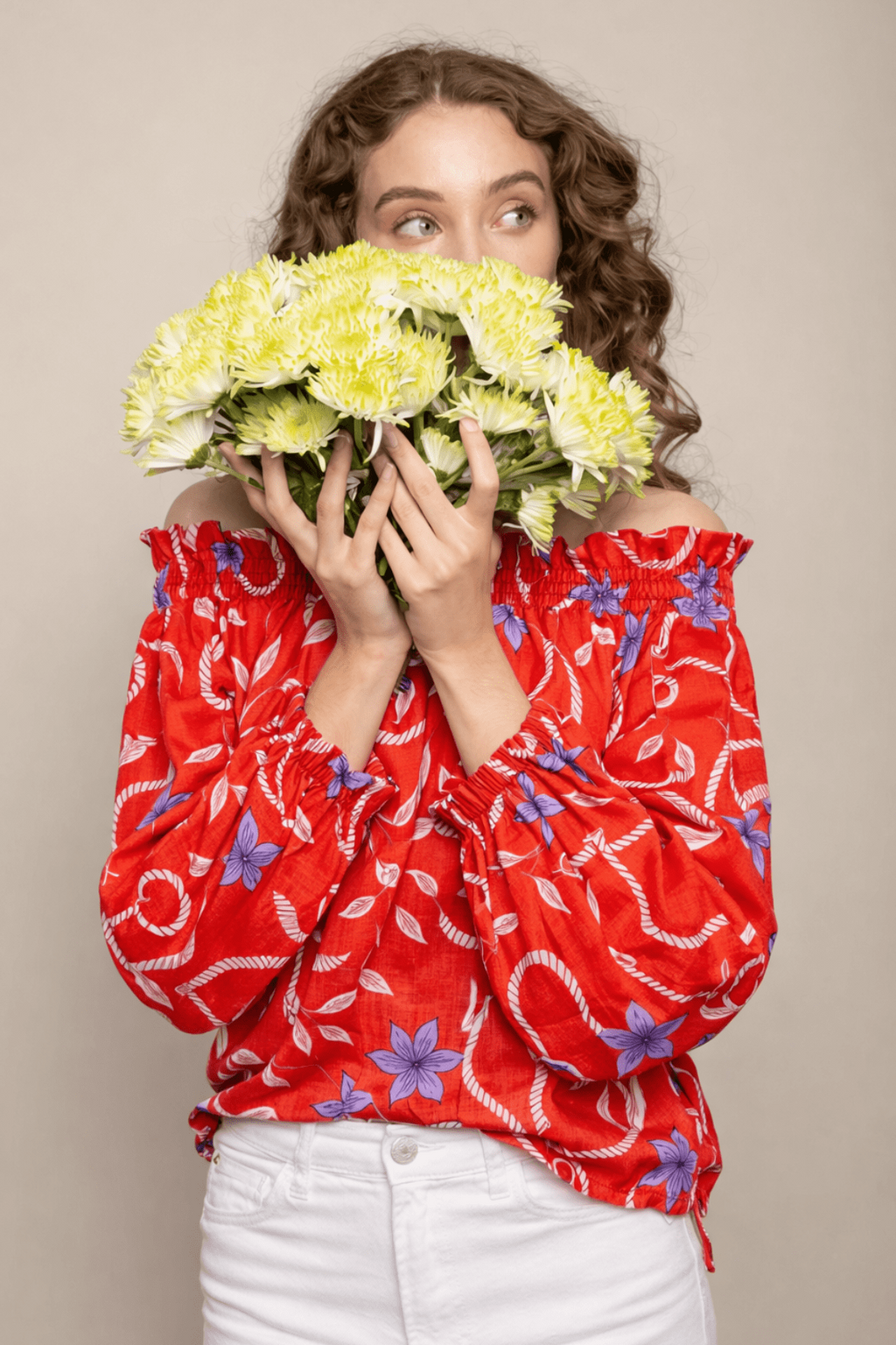 Lisette Linen Shirt | Ropes Print- Poppy Red