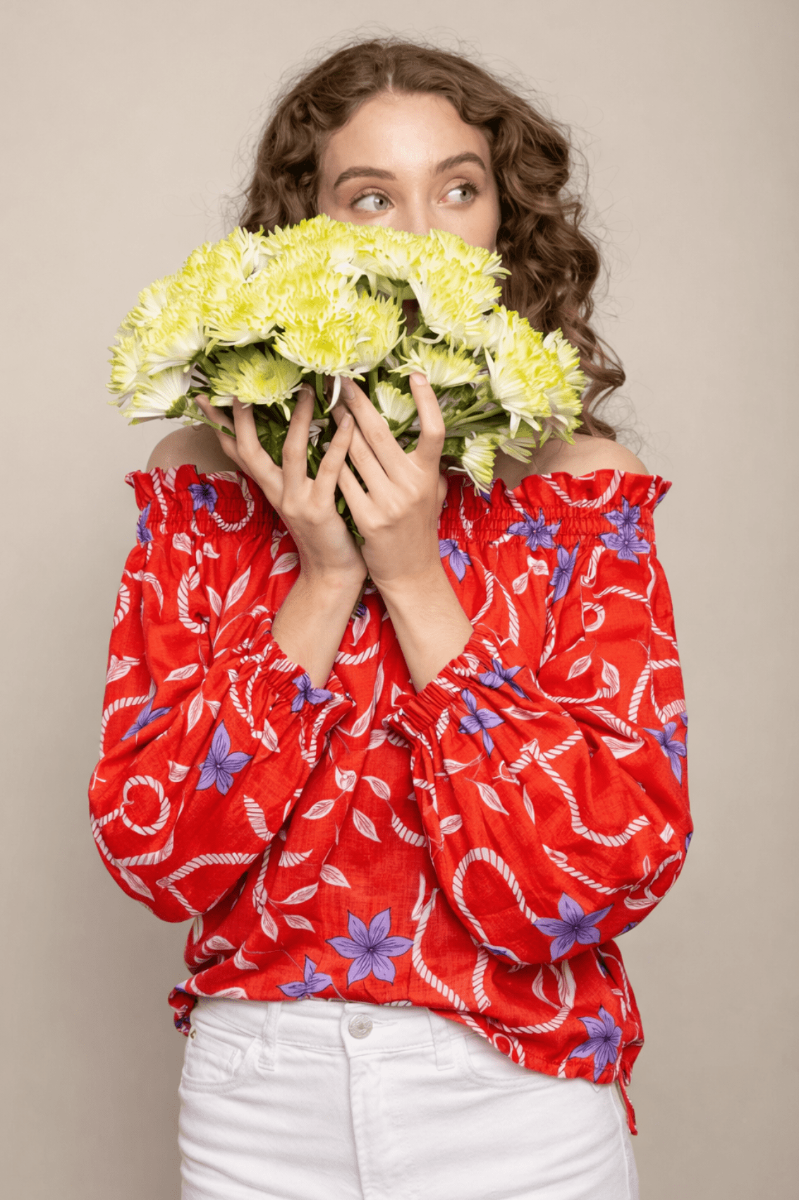 Lisette Linen Shirt | Ropes Print- Poppy Red