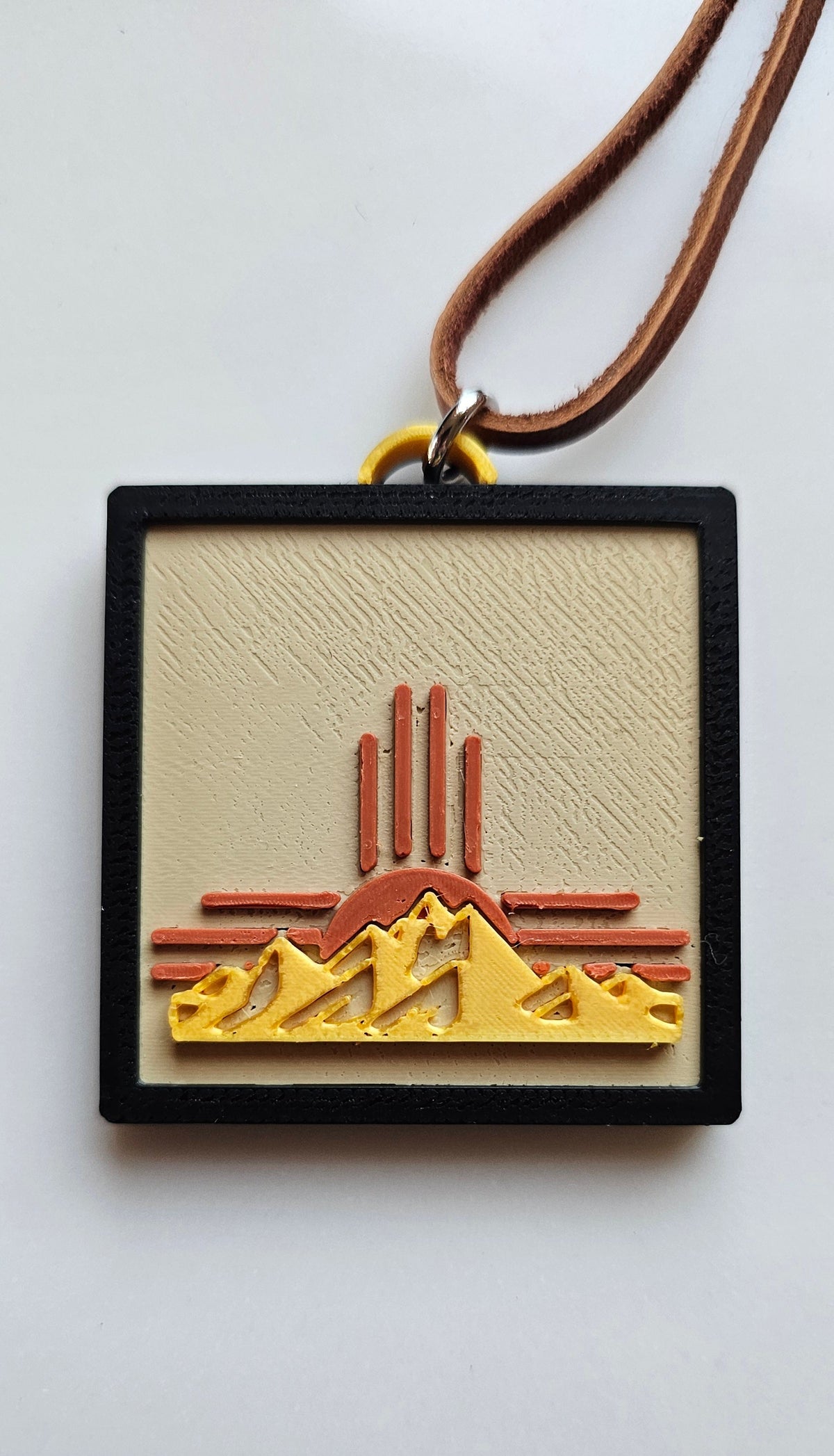 3D Print Picture Necklace on Deerskin Leather Western Bull Skull Desert Cactus Made in America