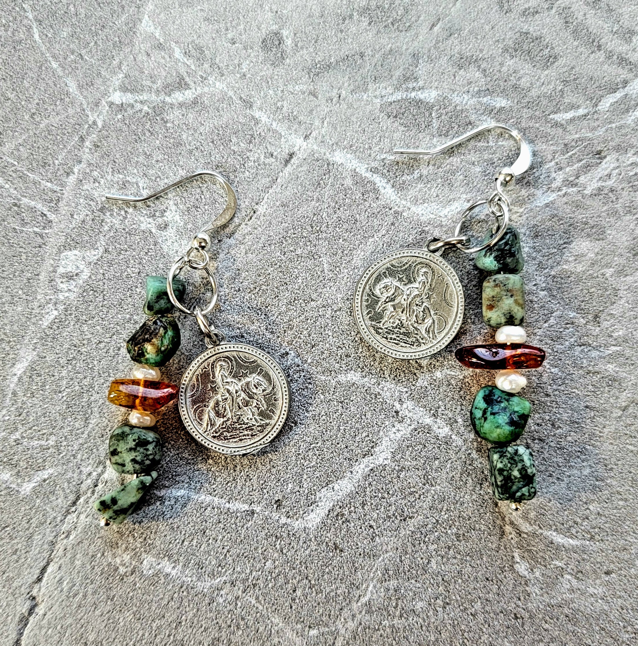 Reining Horse Pewter Charm Gemstone Earrings