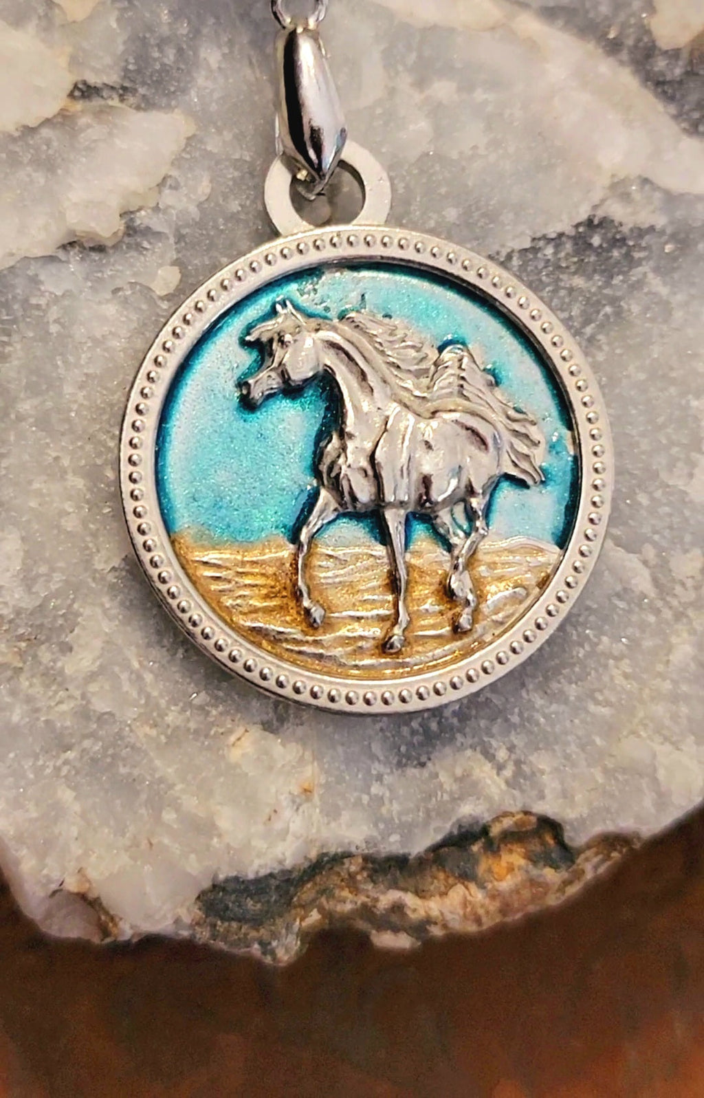 Desert Sky Trotting Arabian Pewter Hand Painted Pendant