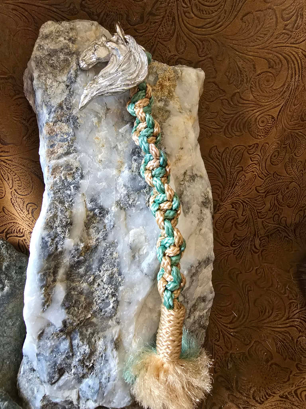 Fantasy Horse pewter Keychain Macrame lanyard