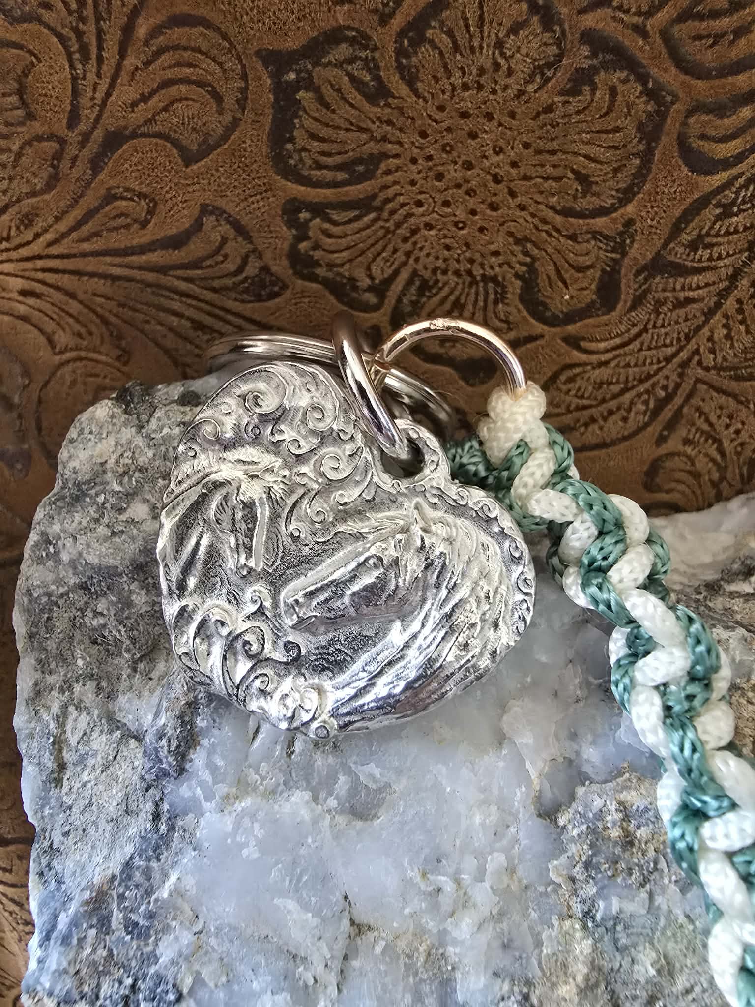 Mare and Foal Pewter Keychain and macrame braided lanyard