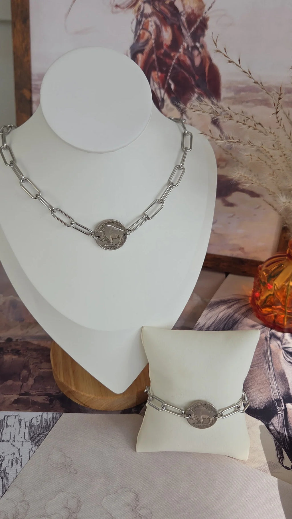 Buffalo Coin Necklace and Bracelet Set BN-001 Fashion Jewelry