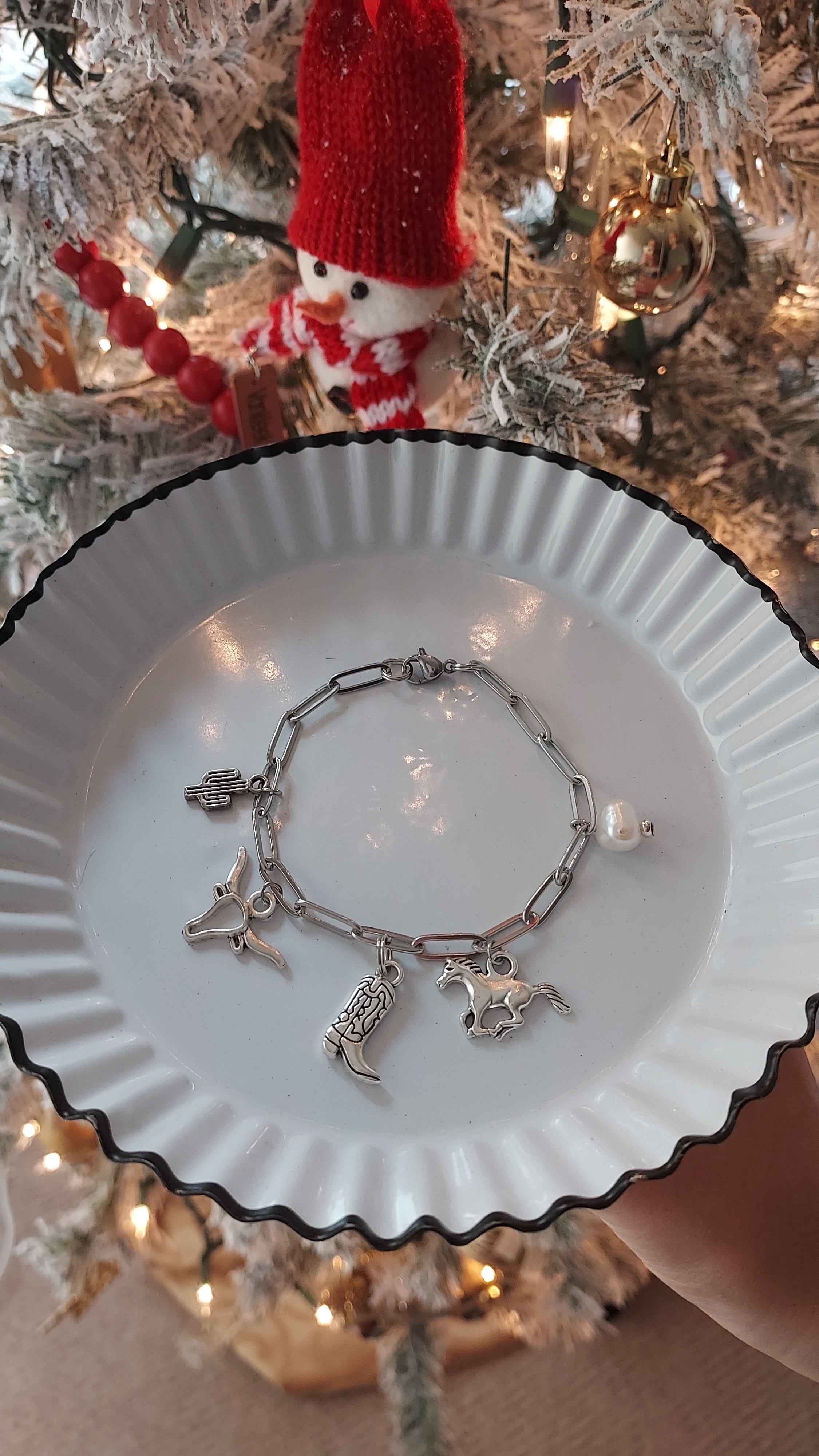 Out West Charm Bracelet Cowgirl Jewelry Stainless Steel 3 Charms