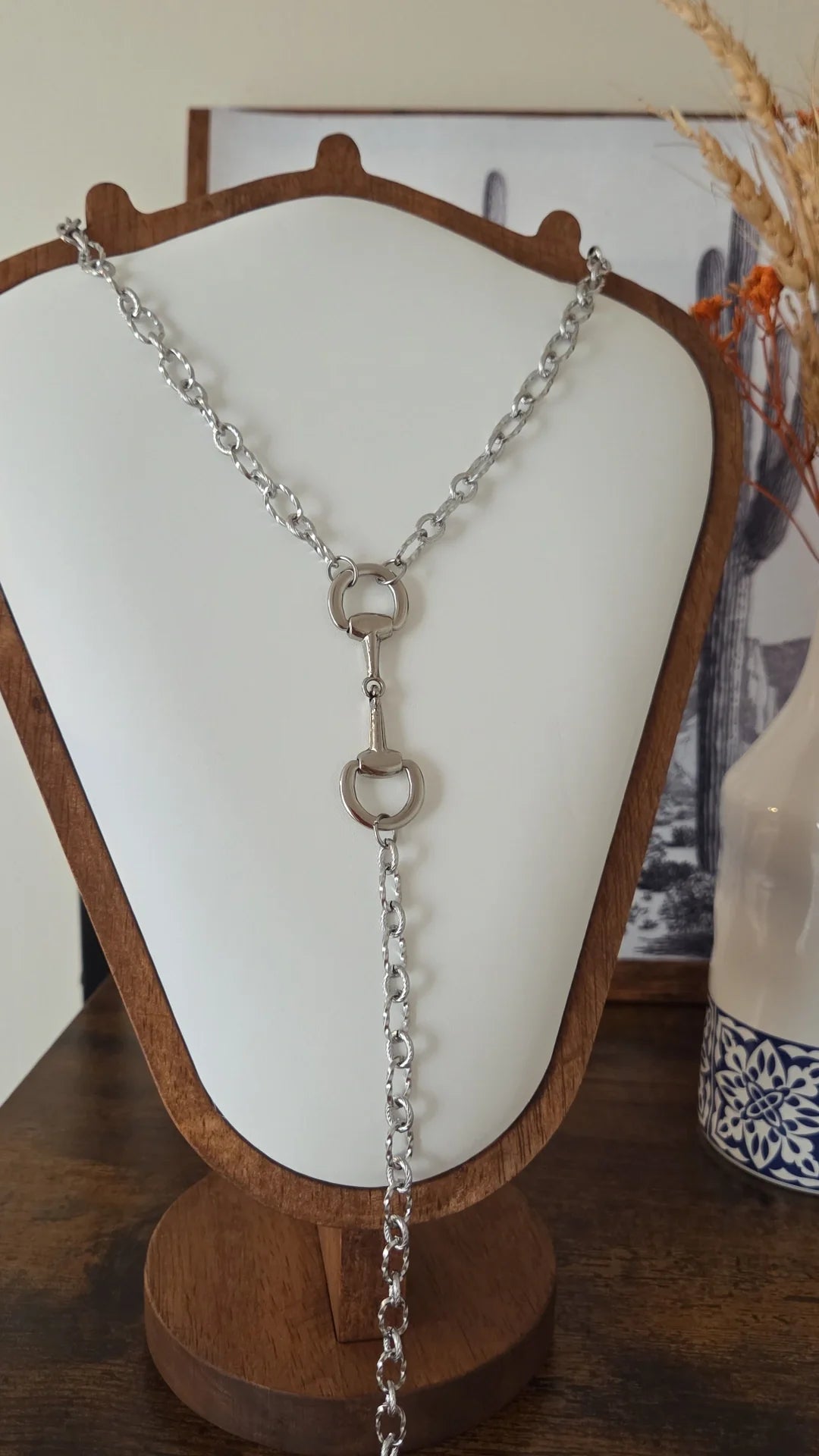 Sniffle Bit Lariat Stainless Steel Twisted Chain Necklace 17in