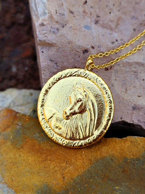 18K Gold Plated Arabian Horse Coin Medallion Necklace