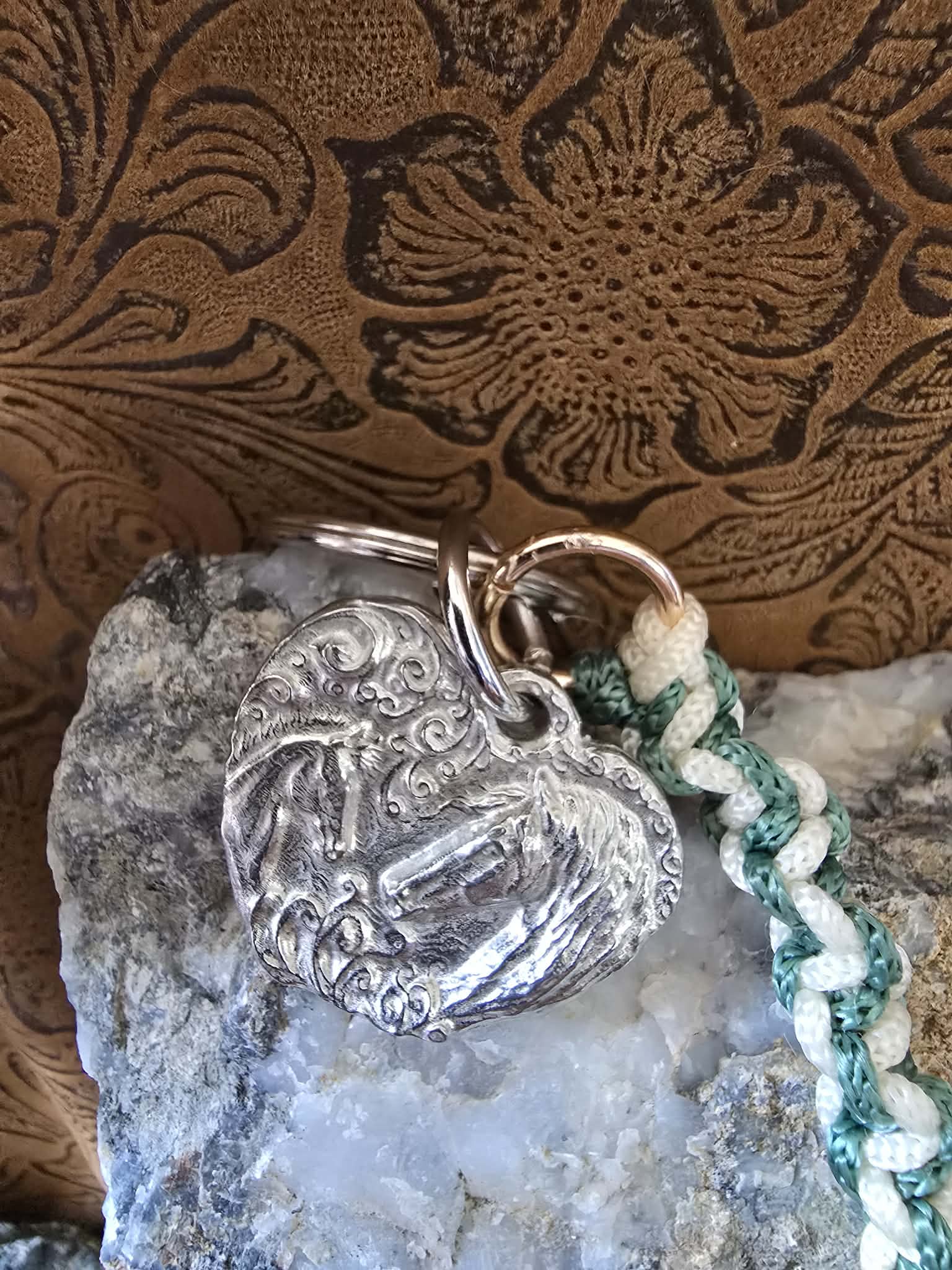 Mare and Foal Pewter Keychain and macrame braided lanyard