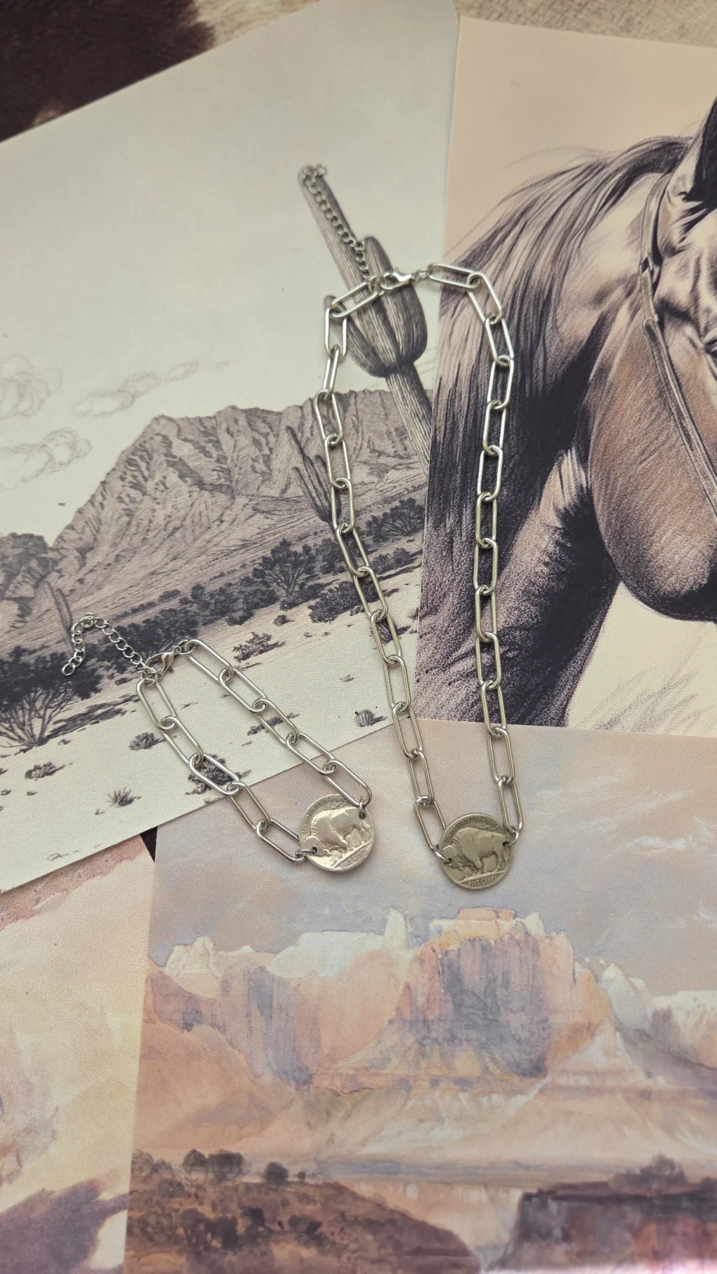 Buffalo Coin Necklace and Bracelet Set BN-001 Fashion Jewelry