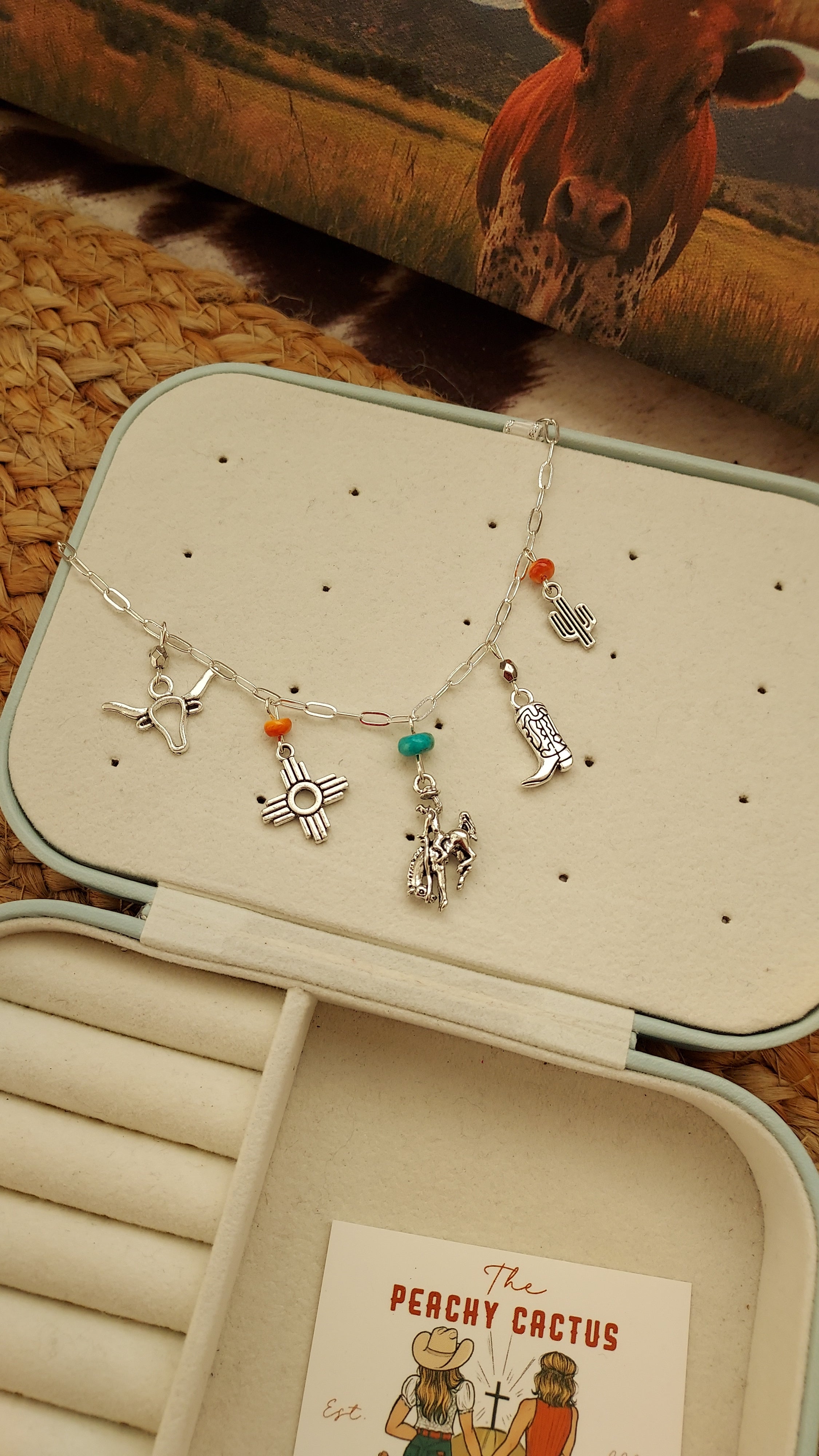 Bless Your Heart Charm Necklace Bhch001 Bucking Horse Zia Steer Cacti Boots