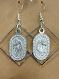 Horse Tassel Halter Egyptian Motif Pewter Earrings
