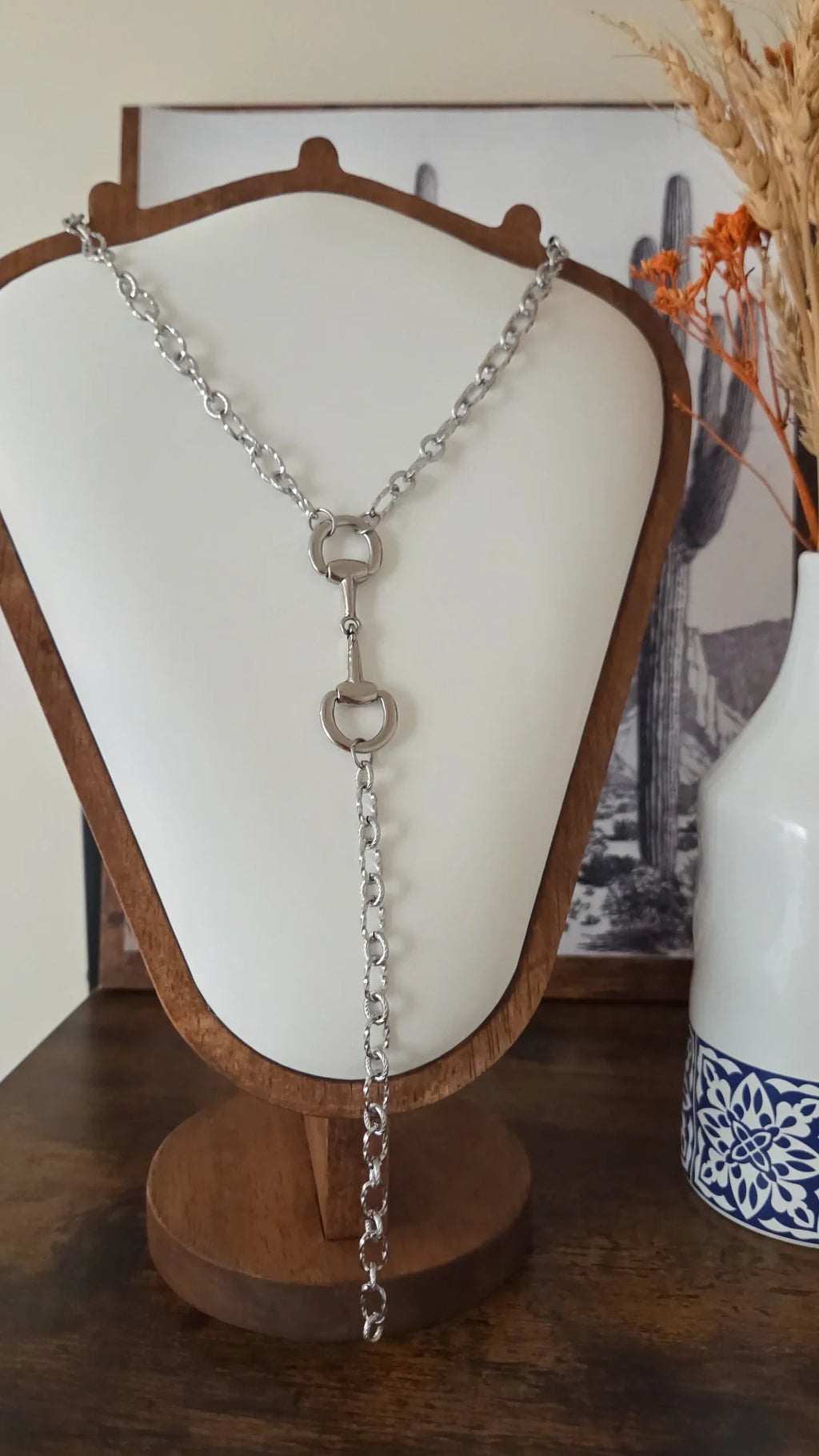 Sniffle Bit Lariat Stainless Steel Twisted Chain Necklace 17in